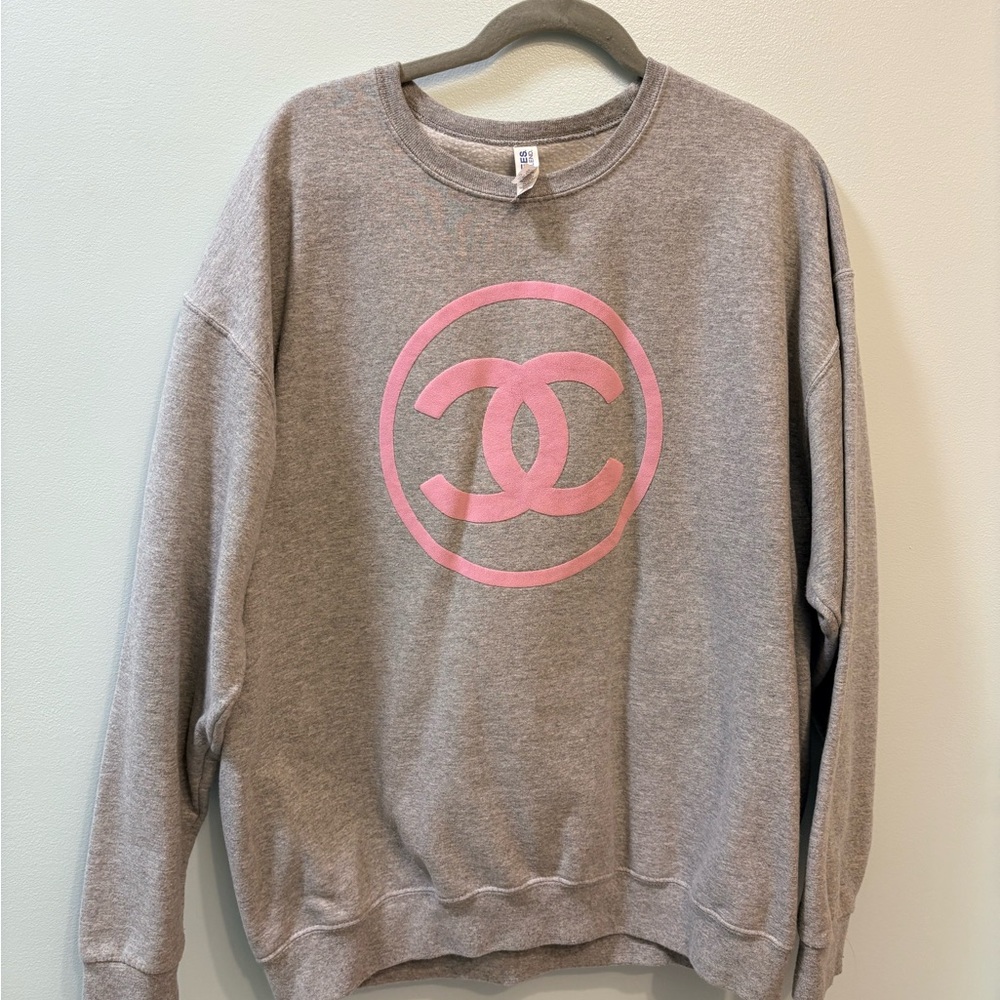 Jerzees Heather Gray Sweatshirt with Pink Emblem